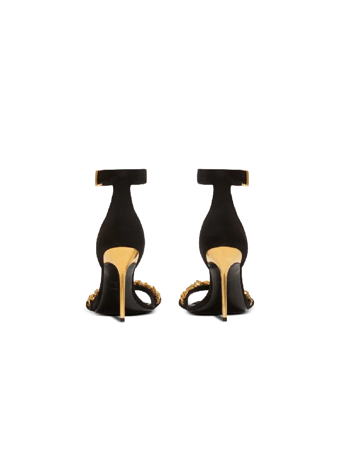 Balmain Uma Suede And Chain Sandals Black Women High Heels and Pumps