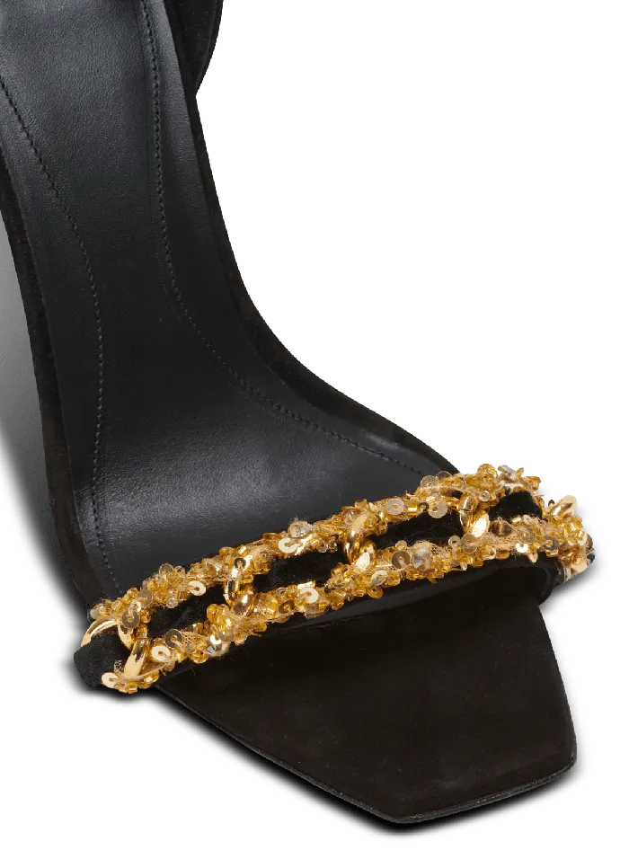 Balmain Uma Suede And Chain Sandals Black Women High Heels and Pumps