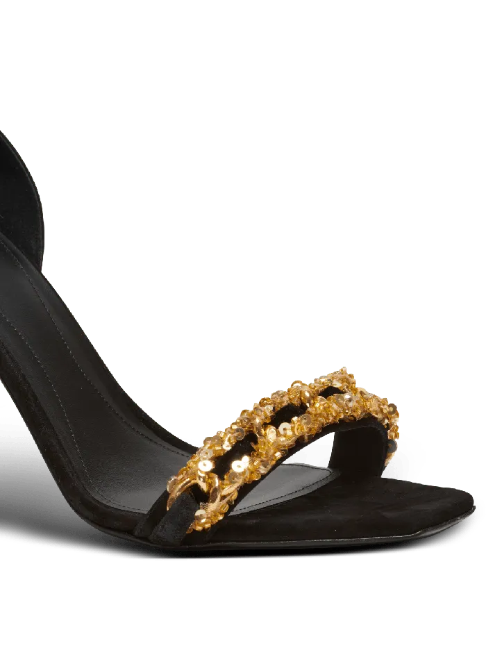 Balmain Uma Suede And Chain Sandals Black Women High Heels and Pumps