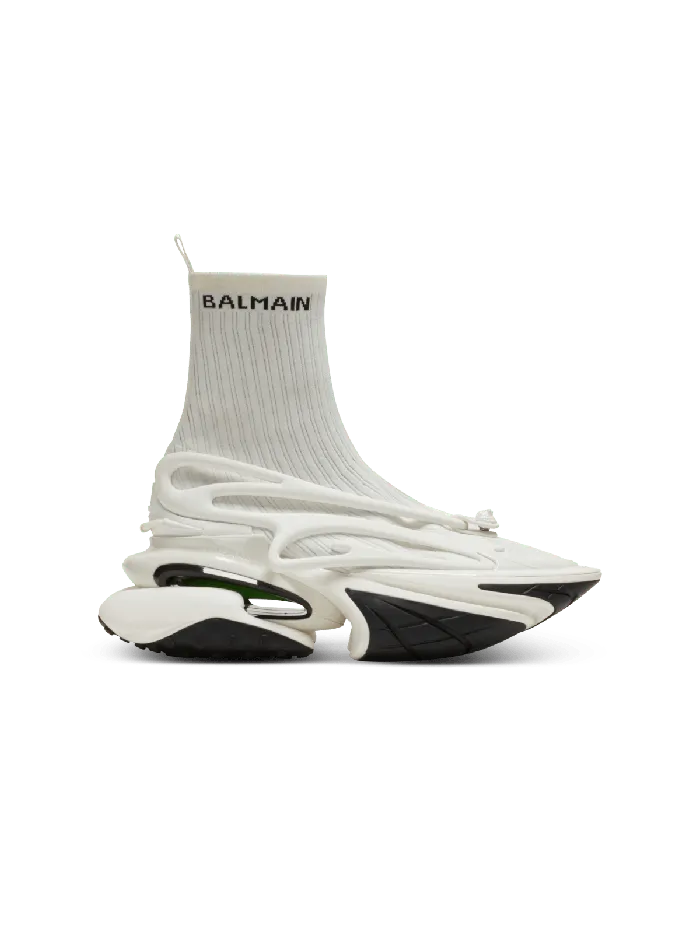 Balmain Unicorn Hightop Sneakers In Mesh And Leather White Men Sneakers