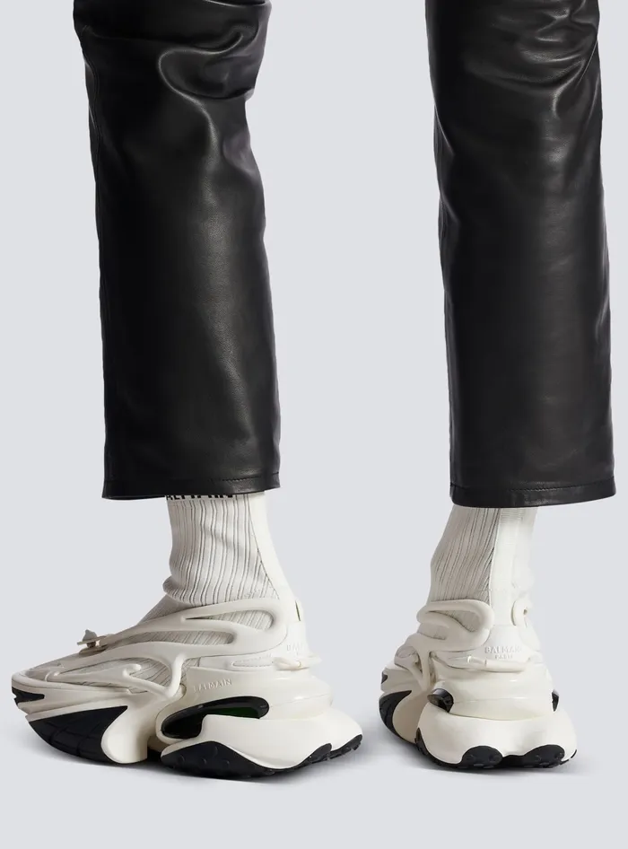 Balmain Unicorn Hightop Sneakers In Mesh And Leather White Men Sneakers