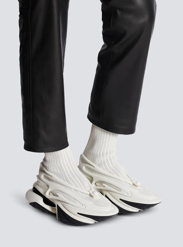 Balmain Unicorn Hightop Sneakers In Mesh And Leather White Men Sneakers