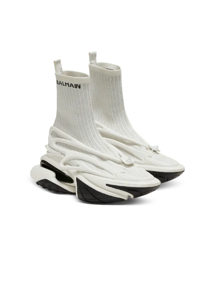 Balmain Unicorn Hightop Sneakers In Mesh And Leather White Men Sneakers