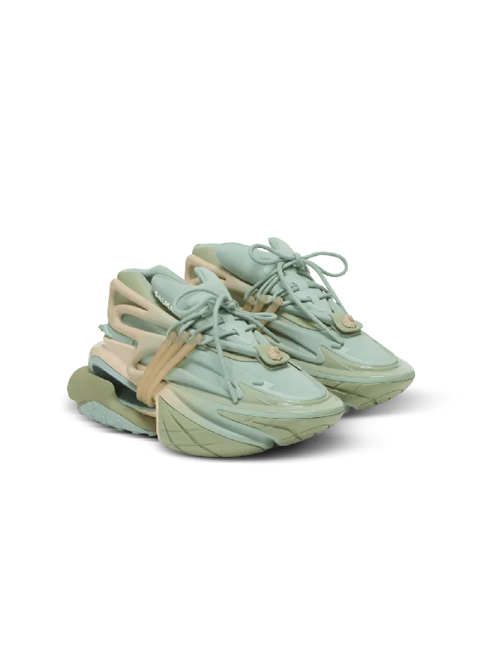 Balmain Unicorn Trainers In Neoprene And Calfskin Green Women Sneakers