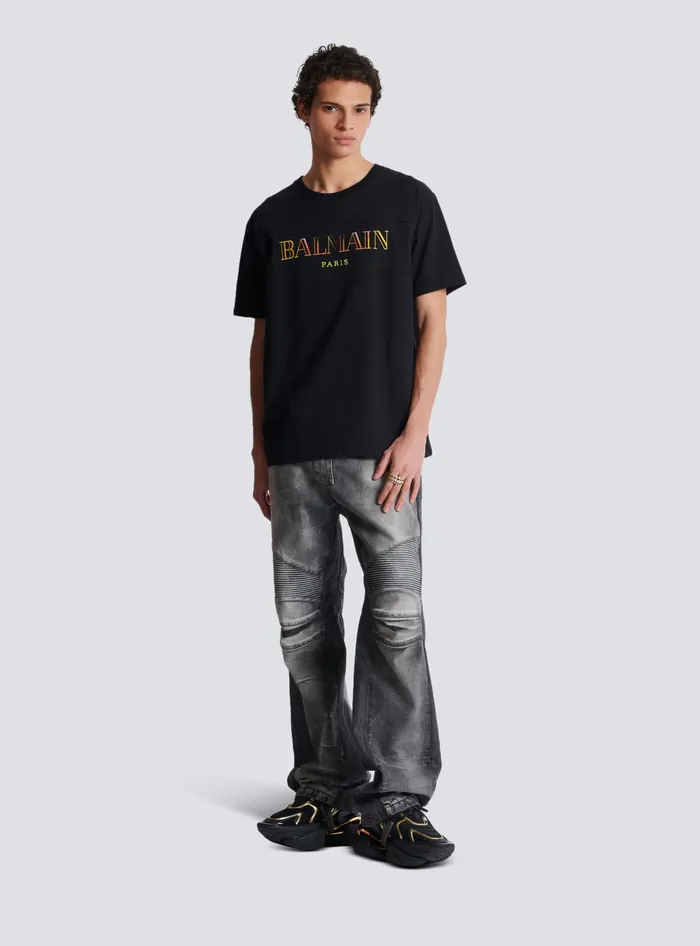 Balmain Vintage Embroidered Tshirt Black Men TShirts