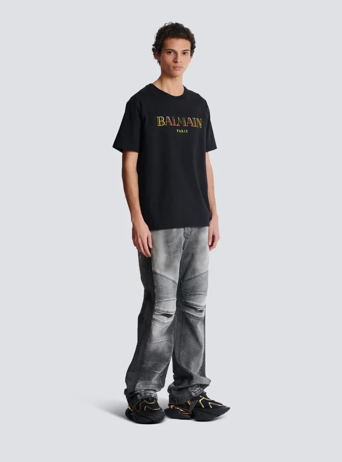 Balmain Vintage Embroidered Tshirt Black Men TShirts