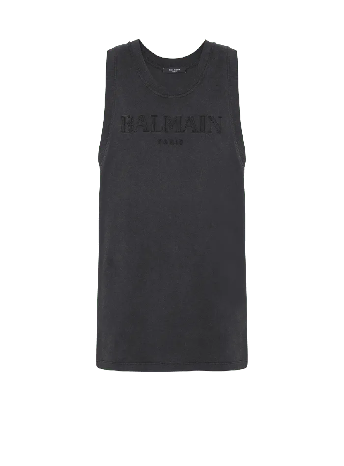 Balmain Vintage Embroidered Tank Top Grey Men TShirts