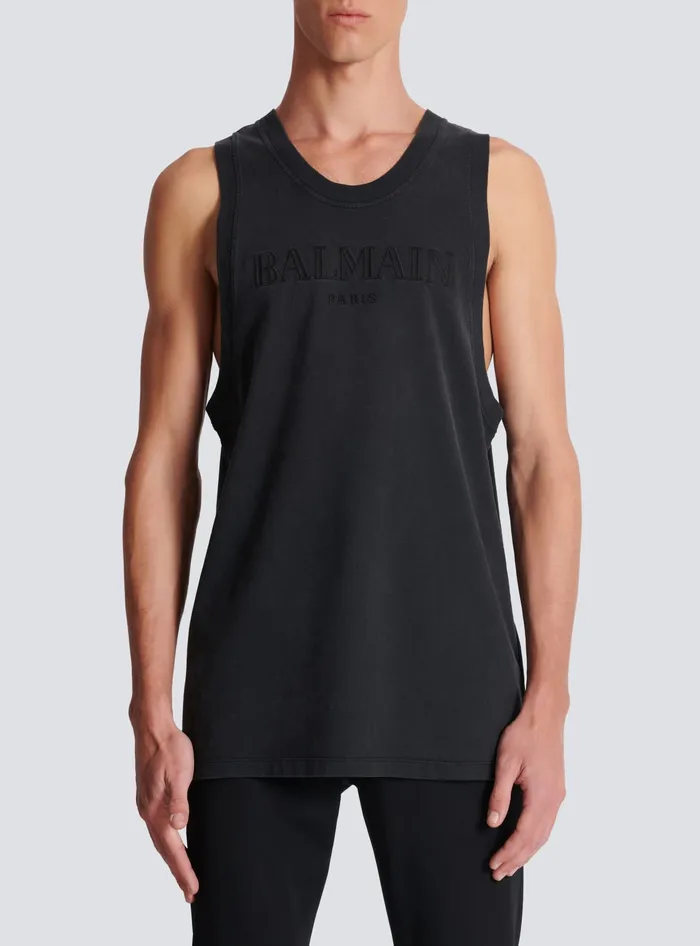 Balmain Vintage Embroidered Tank Top Grey Men TShirts