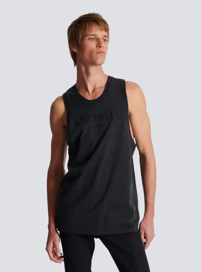 Balmain Vintage Embroidered Tank Top Grey Men TShirts