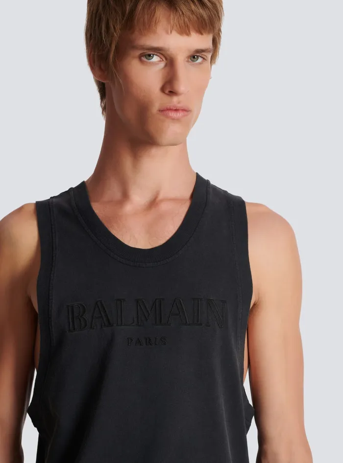 Balmain Vintage Embroidered Tank Top Grey Men TShirts