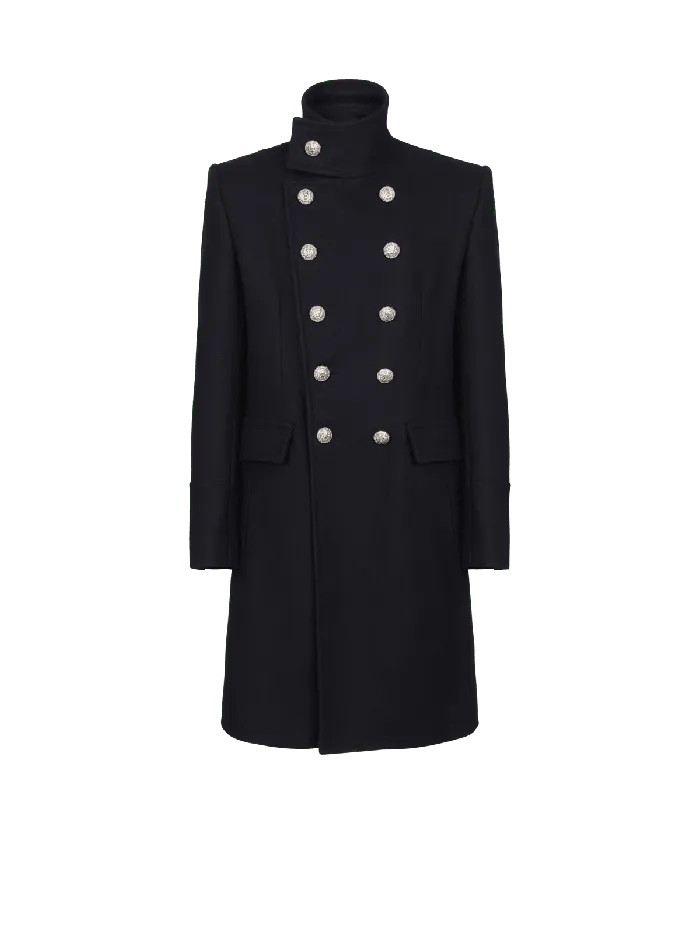 Balmain Virgin Wool Officer039s Coat Black Men Outerwear