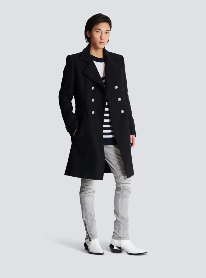 Balmain Virgin Wool Officer039s Coat Black Men Outerwear