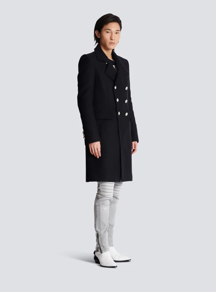 Balmain Virgin Wool Officer039s Coat Black Men Outerwear