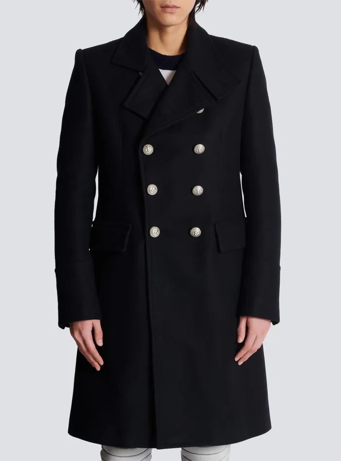 Balmain Virgin Wool Officer039s Coat Black Men Outerwear