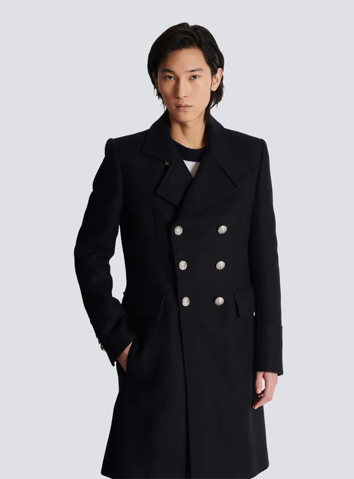 Balmain Virgin Wool Officer039s Coat Black Men Outerwear
