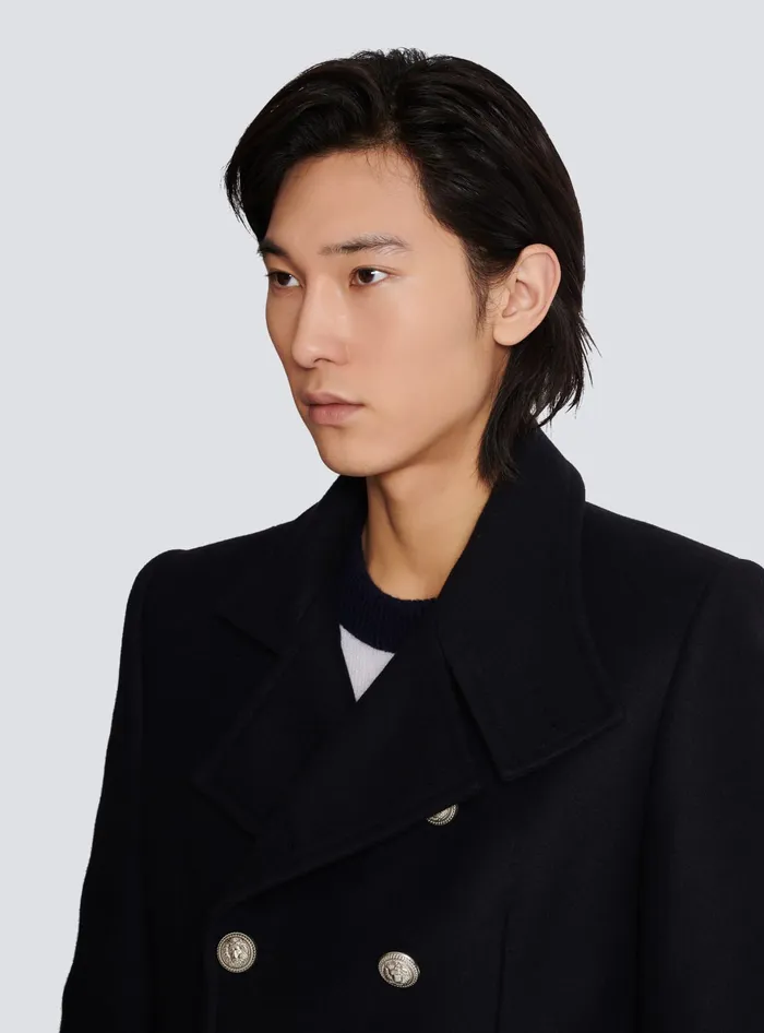 Balmain Virgin Wool Officer039s Coat Black Men Outerwear