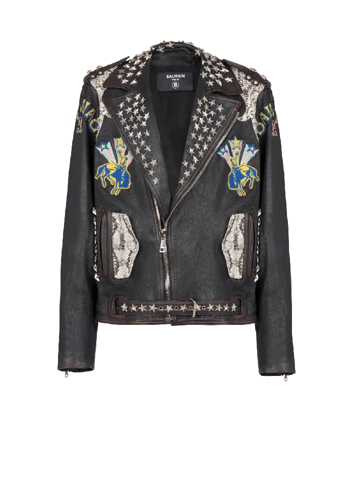 Balmain Western Leather Biker Jacket Black Men Outerwear