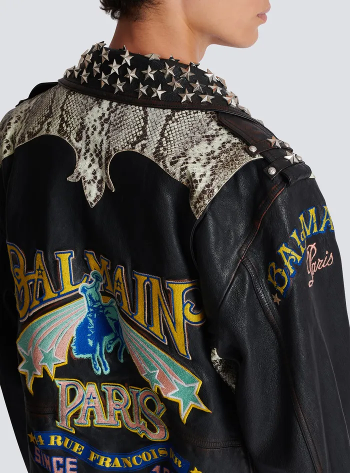 Balmain Western Leather Biker Jacket Black Men Outerwear