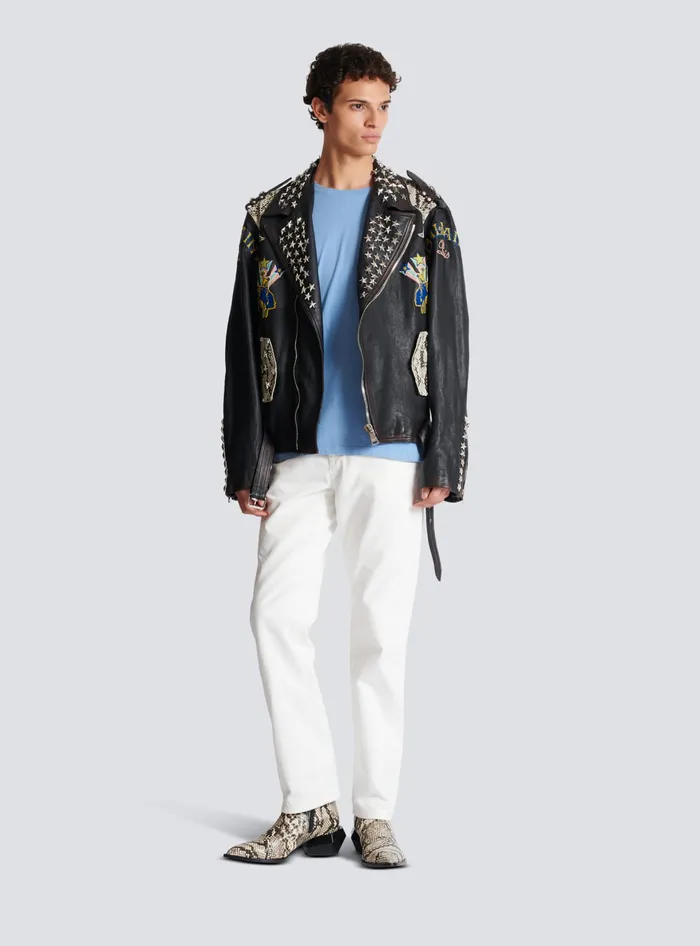 Balmain Western Leather Biker Jacket Black Men Outerwear