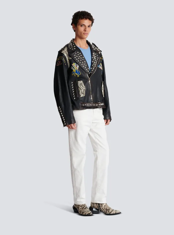Balmain Western Leather Biker Jacket Black Men Outerwear