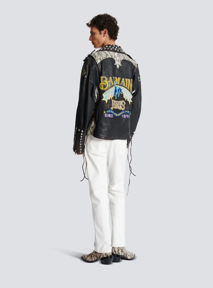 Balmain Western Leather Biker Jacket Black Men Outerwear