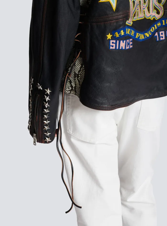 Balmain Western Leather Biker Jacket Black Men Outerwear