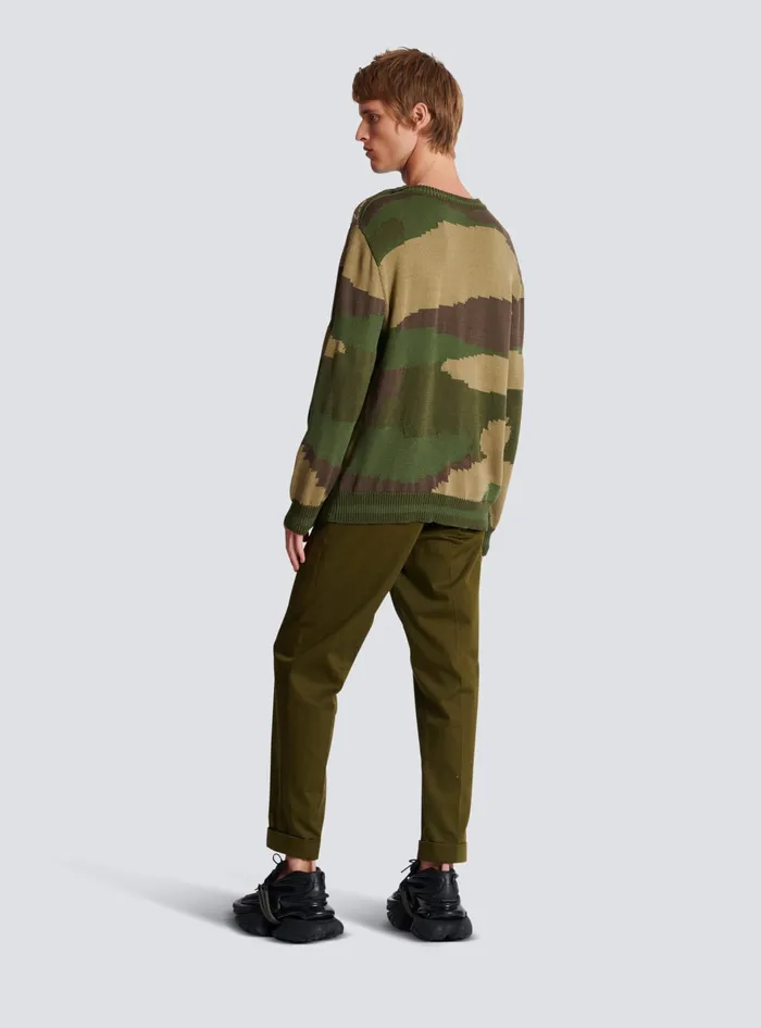 Balmain Wool Camouflage Jumper Khaki Men Knitwear