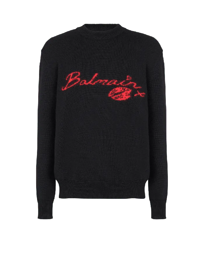 Balmain Wool Kiss Jumper Black Men Sweatshirts