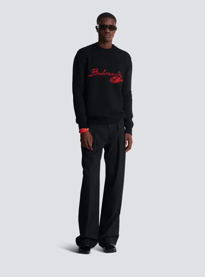Balmain Wool Kiss Jumper Black Men Sweatshirts