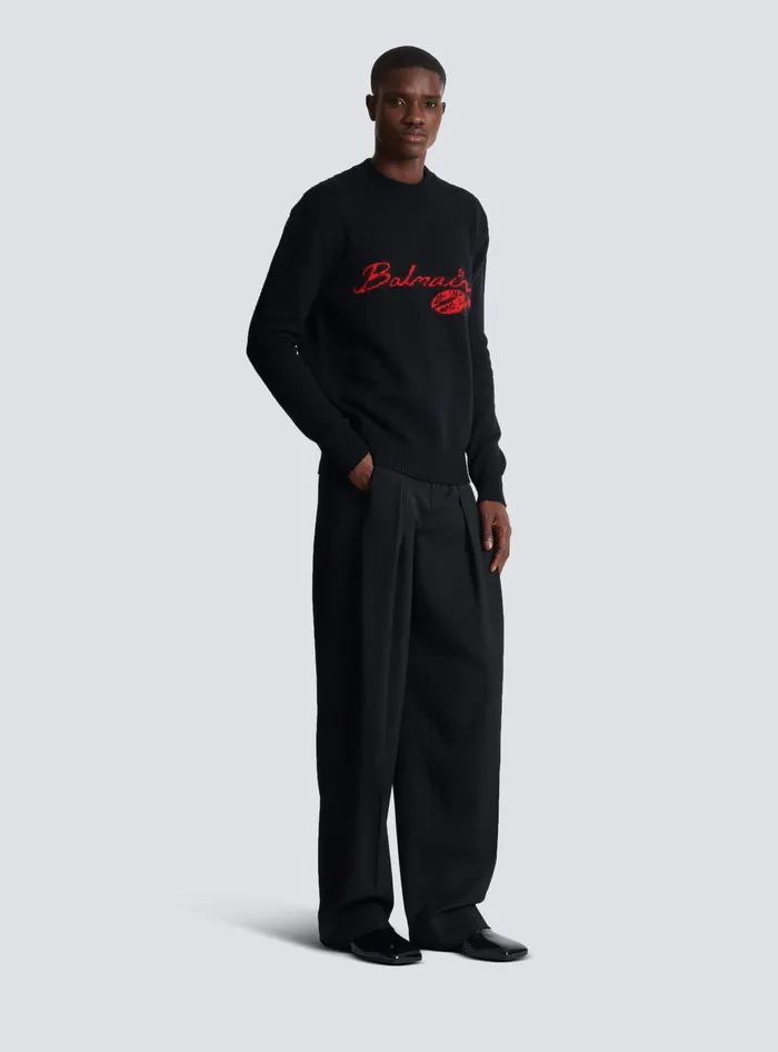 Balmain Wool Kiss Jumper Black Men Sweatshirts