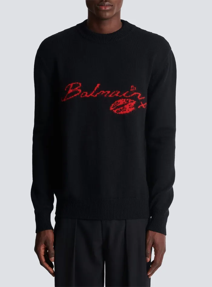 Balmain Wool Kiss Jumper Black Men Sweatshirts