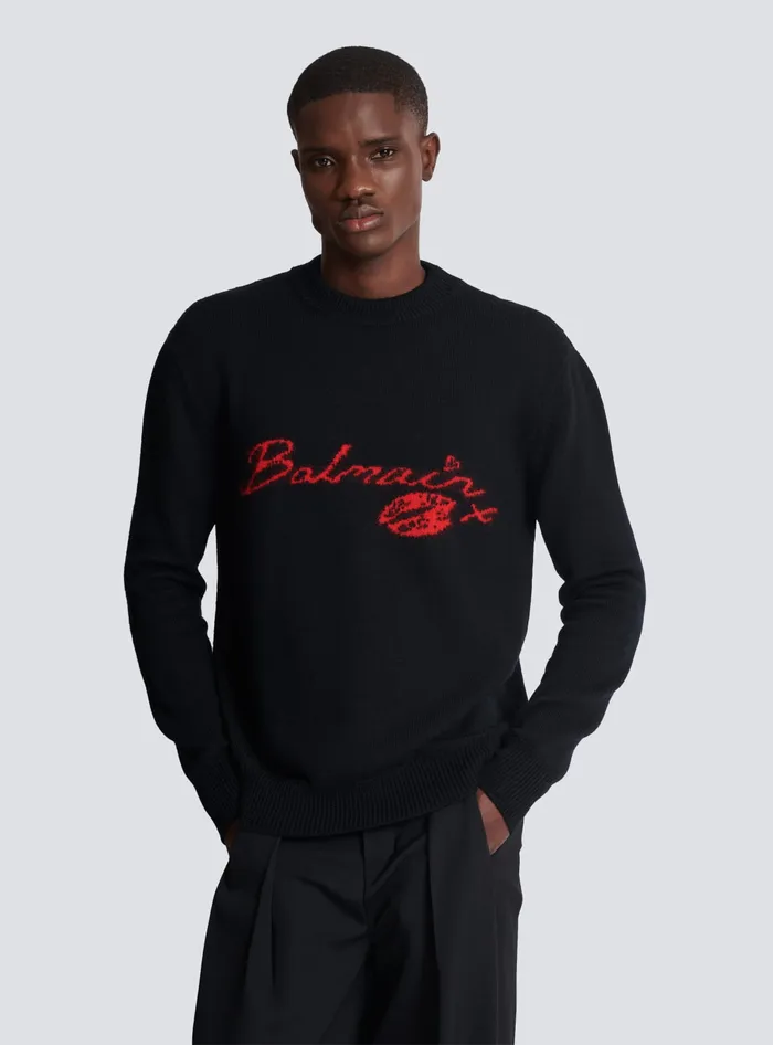 Balmain Wool Kiss Jumper Black Men Sweatshirts