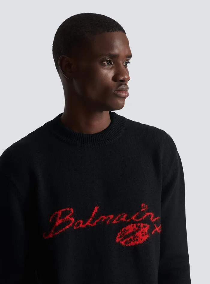 Balmain Wool Kiss Jumper Black Men Sweatshirts