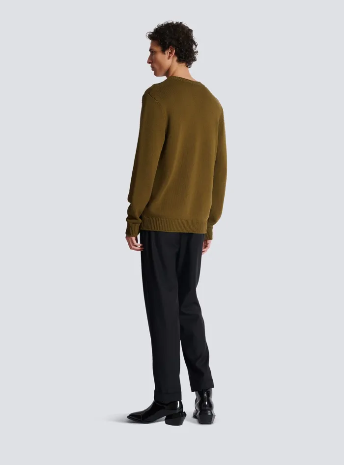 Balmain Wool Paris Jumper Khaki Men Knitwear