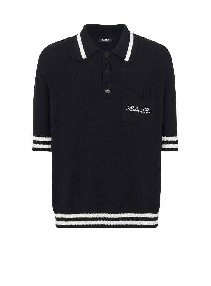Balmain Wool Polo Shirt With Signature Embroidery Black Men Knitwear