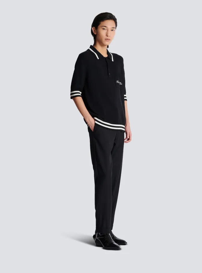 Balmain Wool Polo Shirt With Signature Embroidery Black Men Knitwear