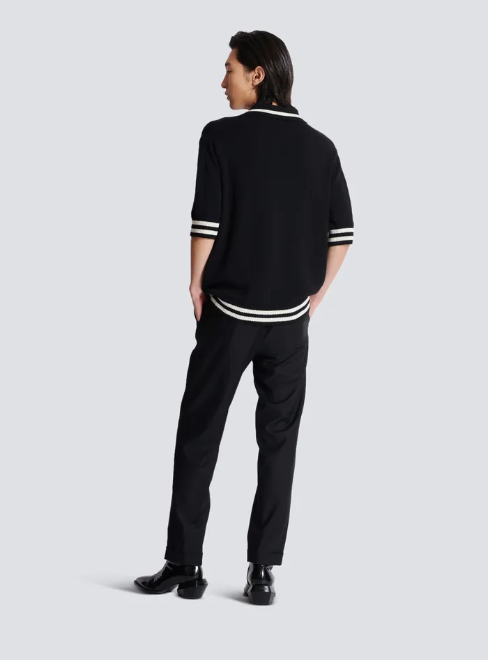 Balmain Wool Polo Shirt With Signature Embroidery Black Men Knitwear