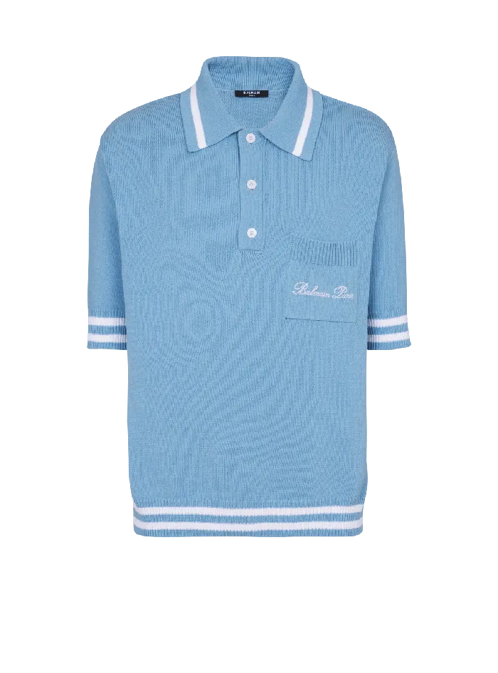 Balmain Wool Polo Shirt With Signature Embroidery Blue Men Shirts And Polos