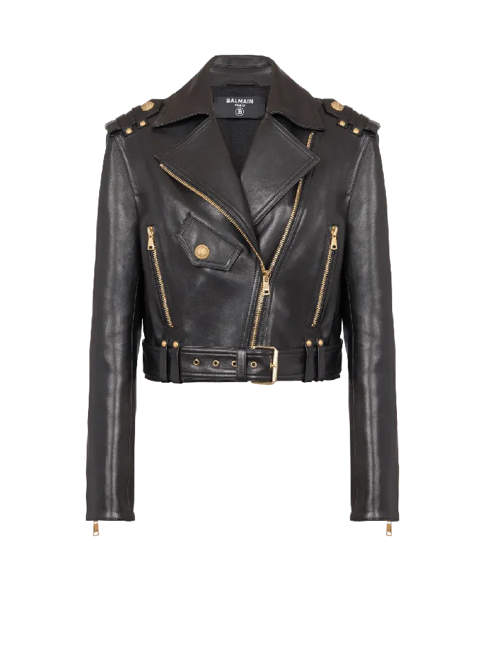 Balmain Zipped Leather Biker Jacket Black Women Outerwear