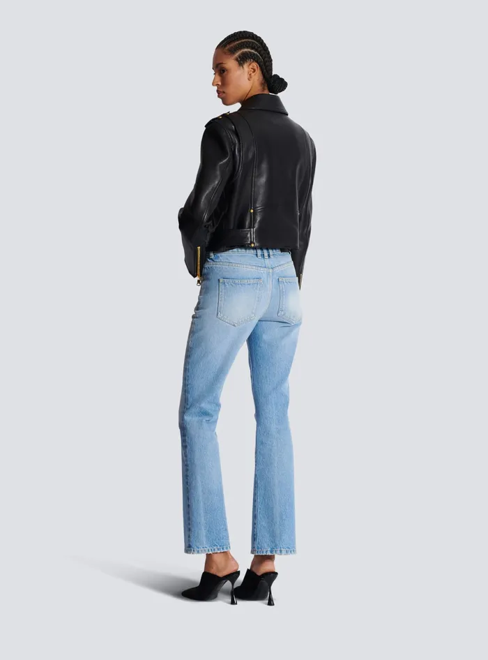 Balmain Zipped Leather Biker Jacket Black Women Outerwear