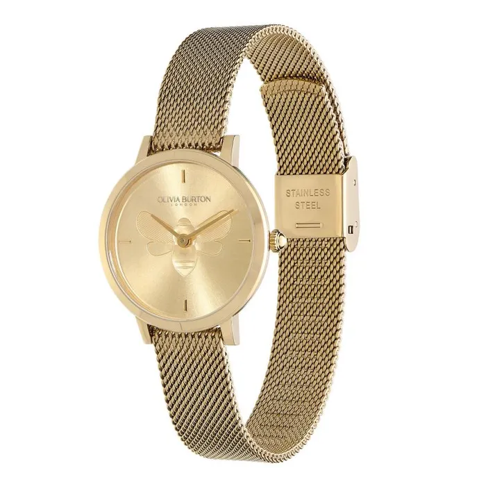 Bee Watches Women Olivia Burton 28mm Bee Ultra Slim Gold Mesh Watch