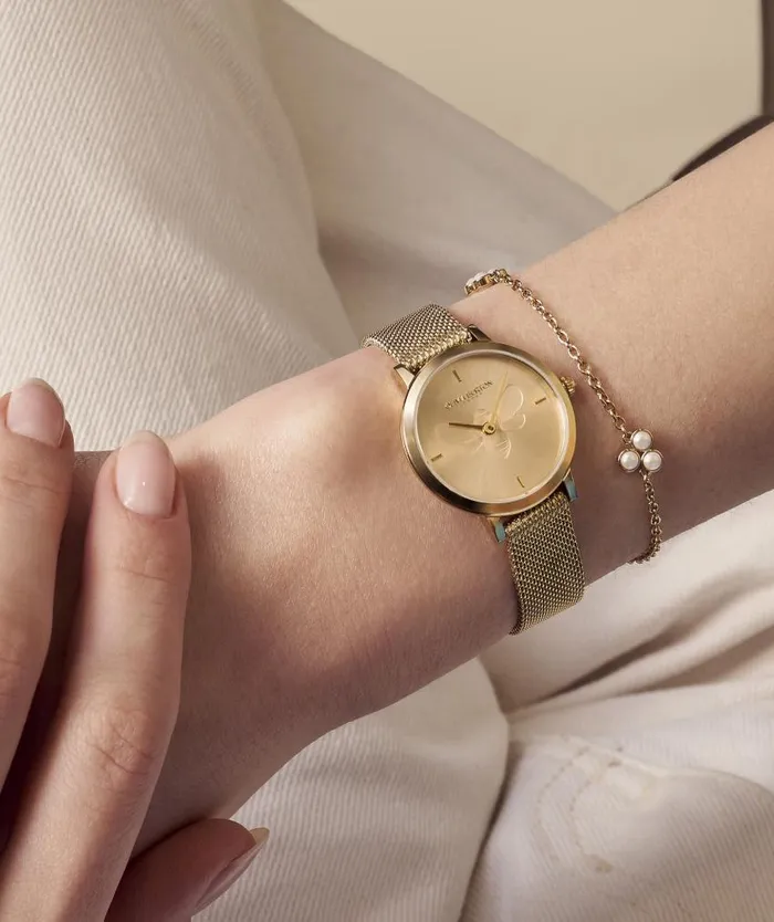 Bee Watches Women Olivia Burton 28mm Bee Ultra Slim Gold Mesh Watch