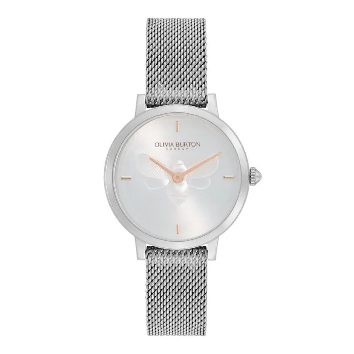 Bee Watches Women Olivia Burton 28mm Bee Ultra Slim Metallic White and Silver Mesh Watch Bee Watches Women Olivia Burton 28mm Bee Ultra Slim Metallic White and Silver Mesh Watch