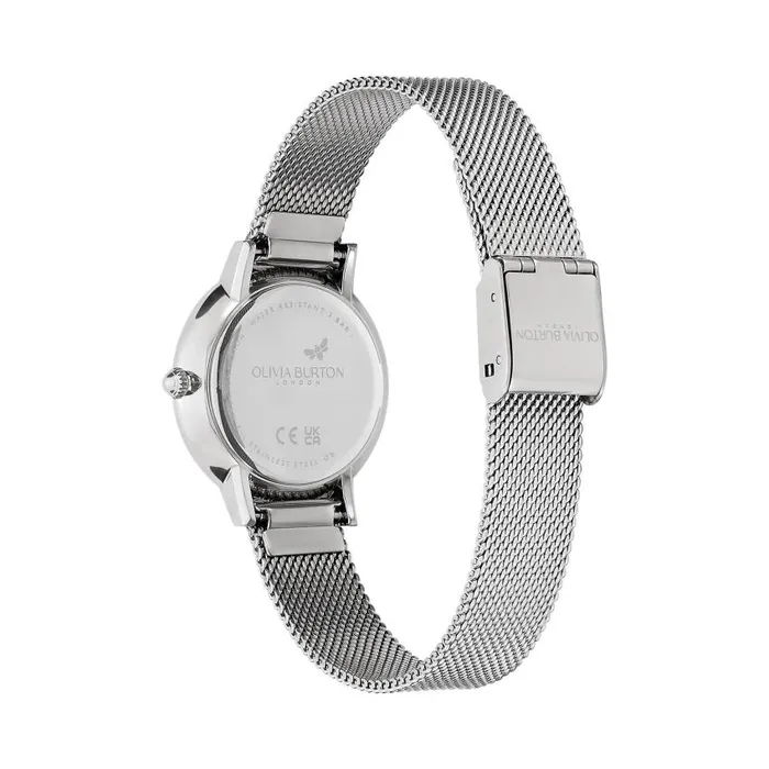 Bee Watches Women Olivia Burton 28mm Bee Ultra Slim Metallic White and Silver Mesh Watch