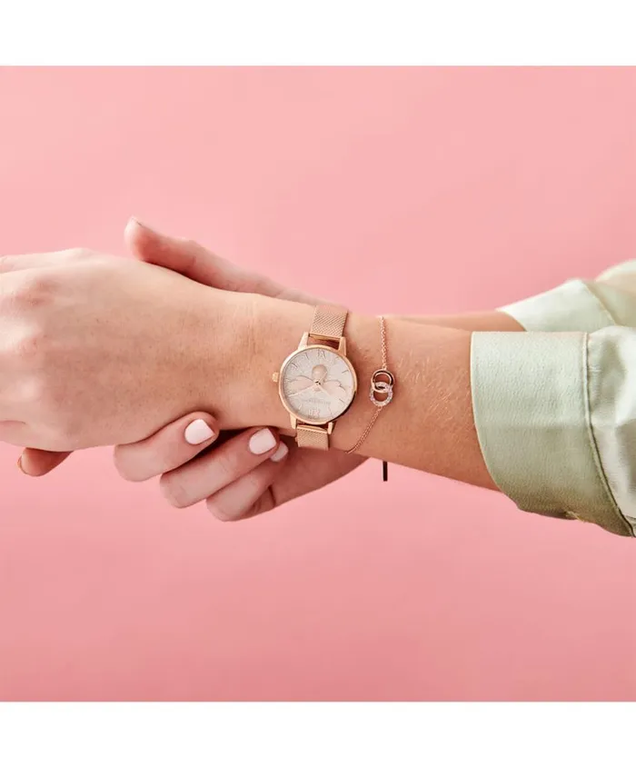 Bee Watches Women Olivia Burton 30mm White and Rose Gold Mesh Watch