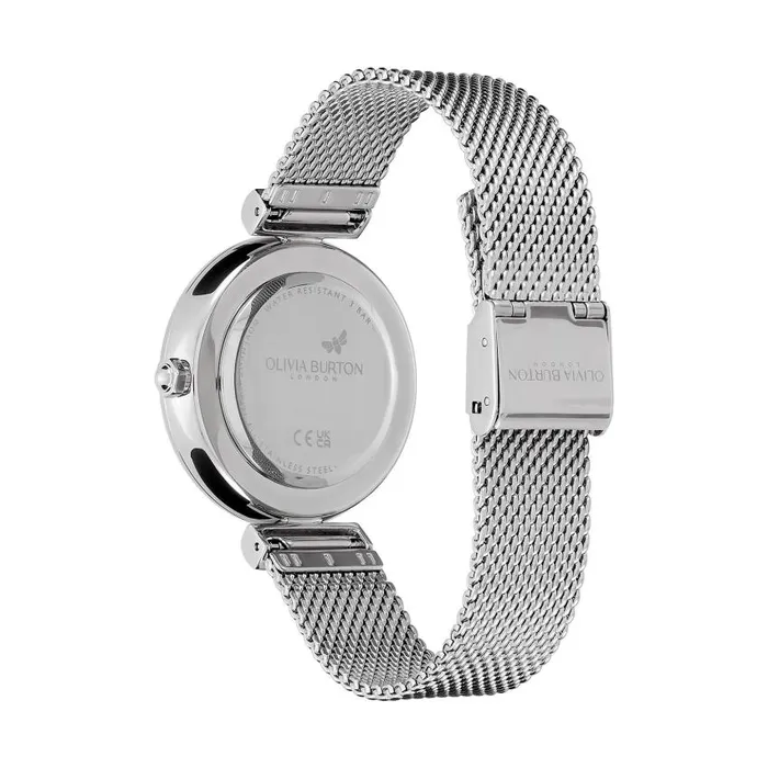 Bee Watches Women Olivia Burton 36mm Minima Bee TBar Blush and Silver Mesh Watch