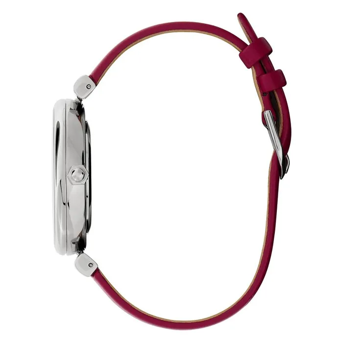 Bee Watches Women Olivia Burton 36mm Minima Bee TBar Silver and Cranberry Leather Strap Watch