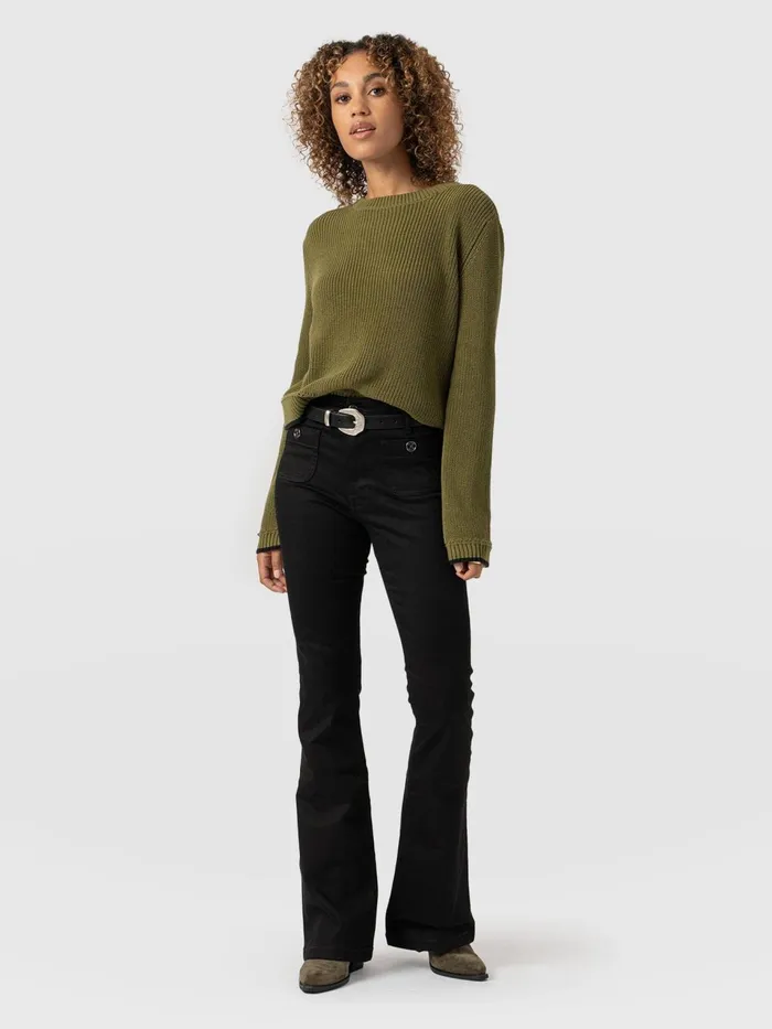 Bowie Stretch Flare Jeans 8211 Jet Black Jet Black Women Saint And Sofia Denim and Jeans