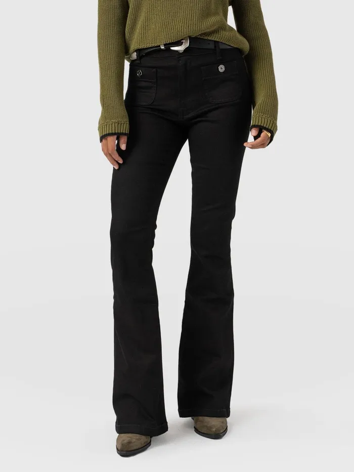 Bowie Stretch Flare Jeans 8211 Jet Black Jet Black Women Saint And Sofia Denim and Jeans