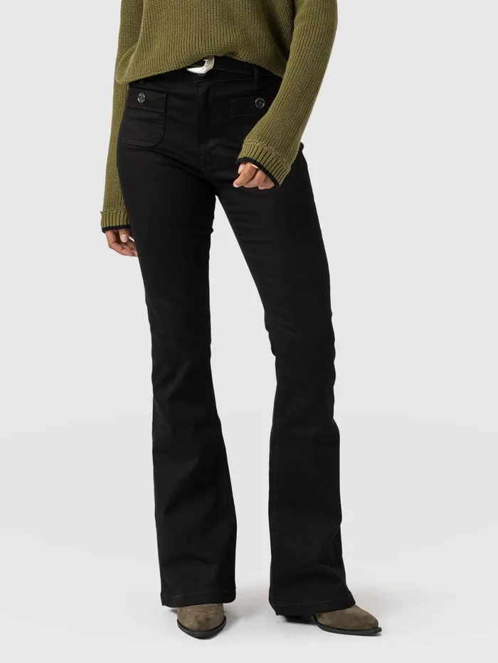 Bowie Stretch Flare Jeans 8211 Jet Black Jet Black Women Saint And Sofia Denim and Jeans